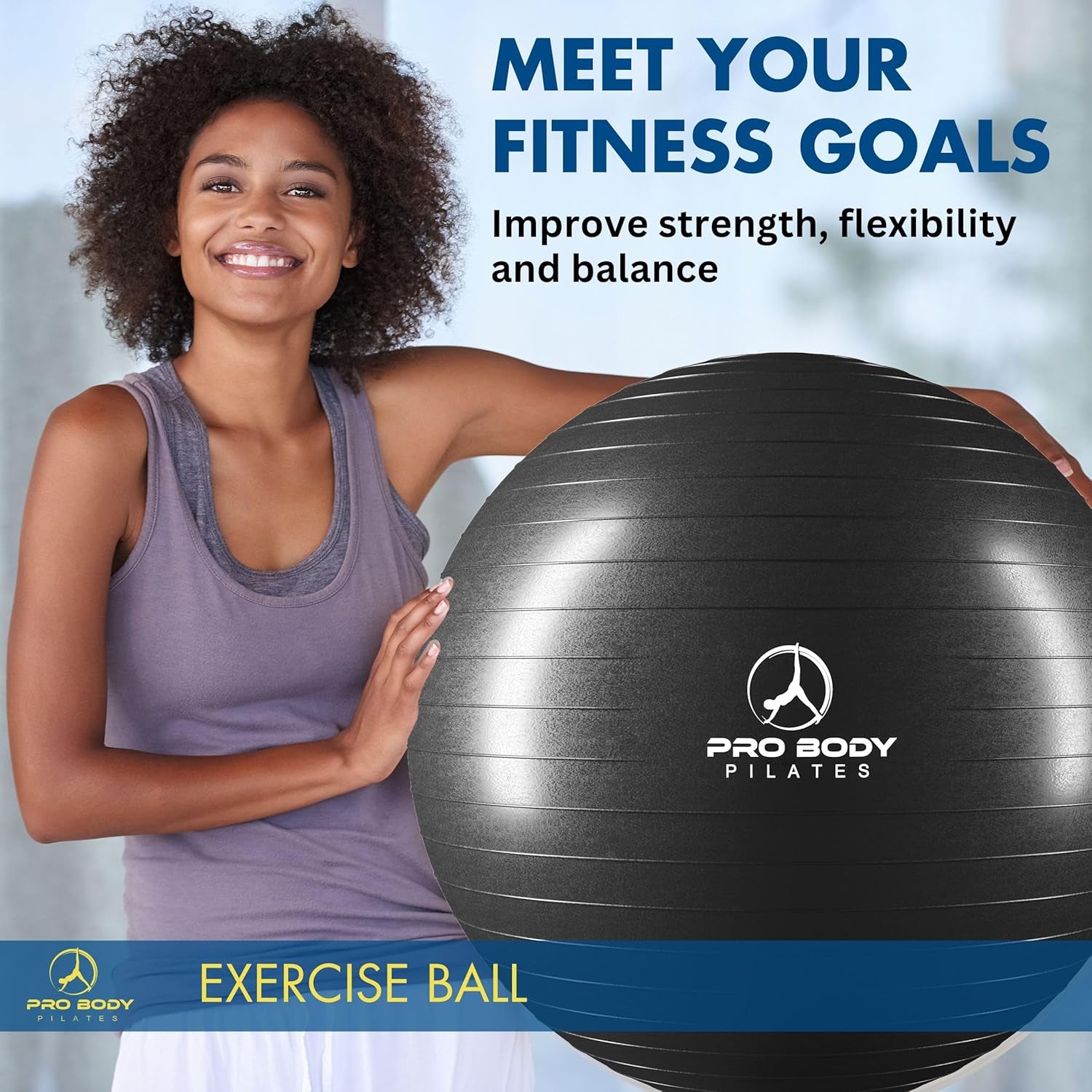 Probody Pilates Exercise Ball - Multiple Sizes Gym Grade Balance Ball for Fitness, Yoga, Workout, Pregnancy & Physical Therapy
