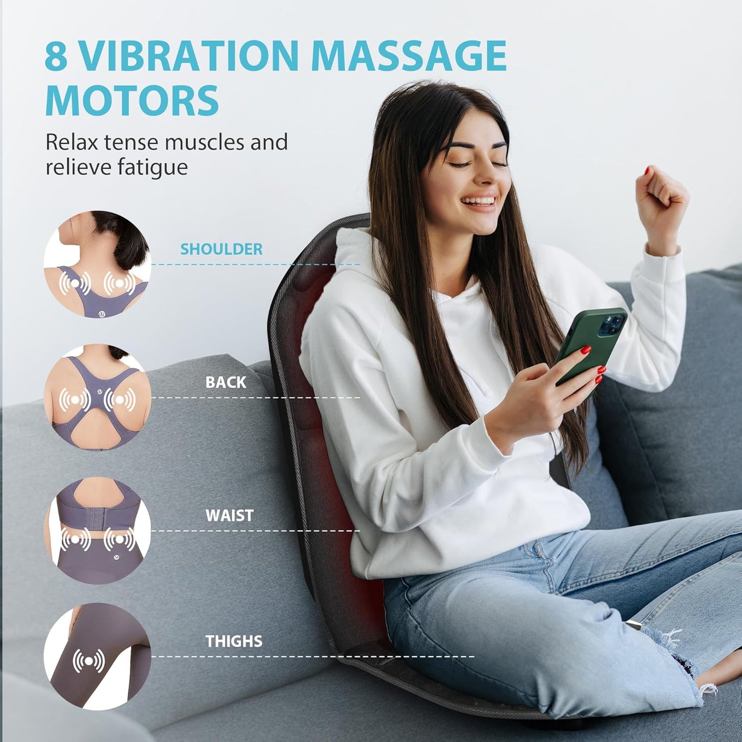 Back Massager Chair Pad,Massage Seat Cushion, Back Massage with Heat, 4 Vibration Intensities & 2 Heat Levels,Electric Massager Pain Relief,Gifts for Men,Women