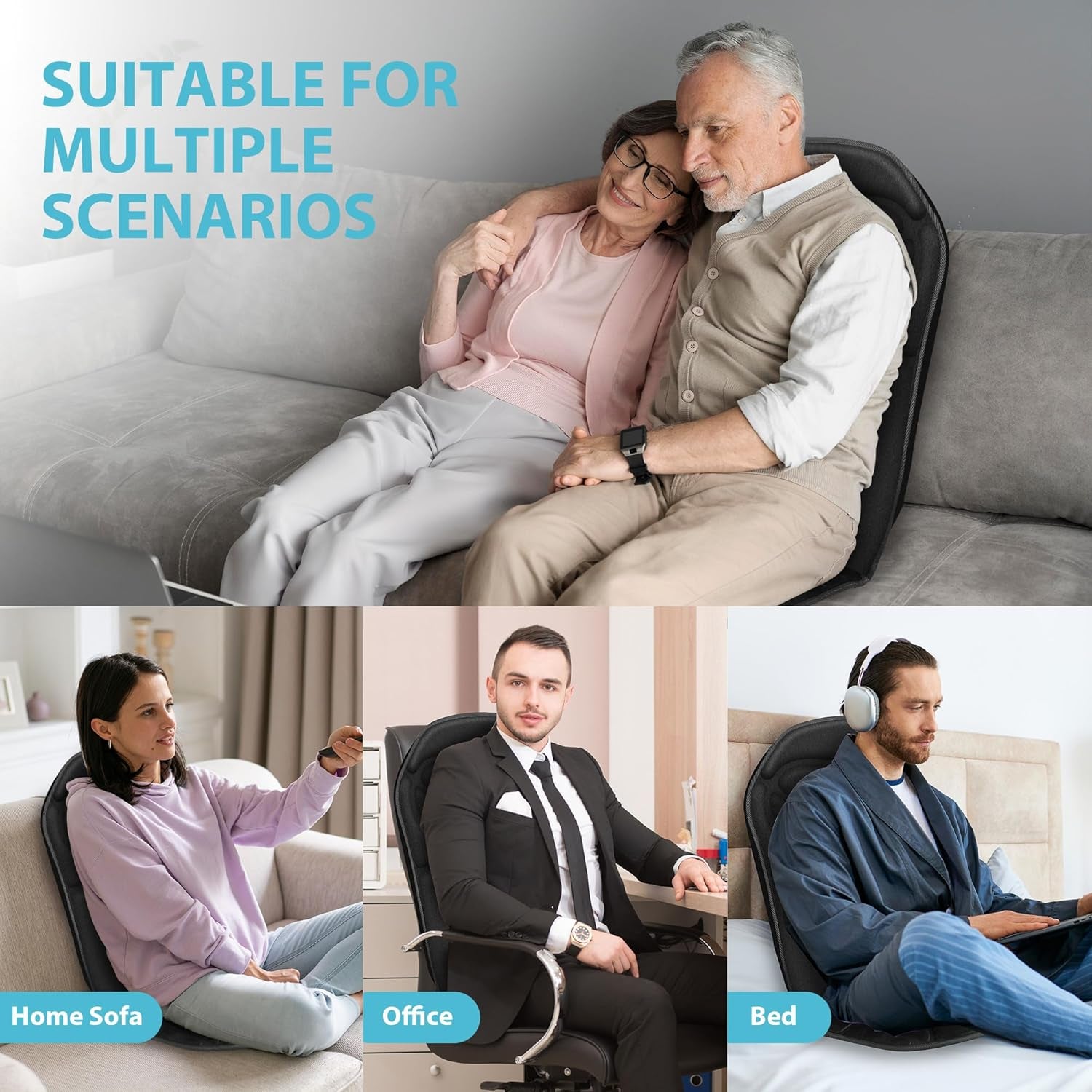 Back Massager Chair Pad,Massage Seat Cushion, Back Massage with Heat, 4 Vibration Intensities & 2 Heat Levels,Electric Massager Pain Relief,Gifts for Men,Women