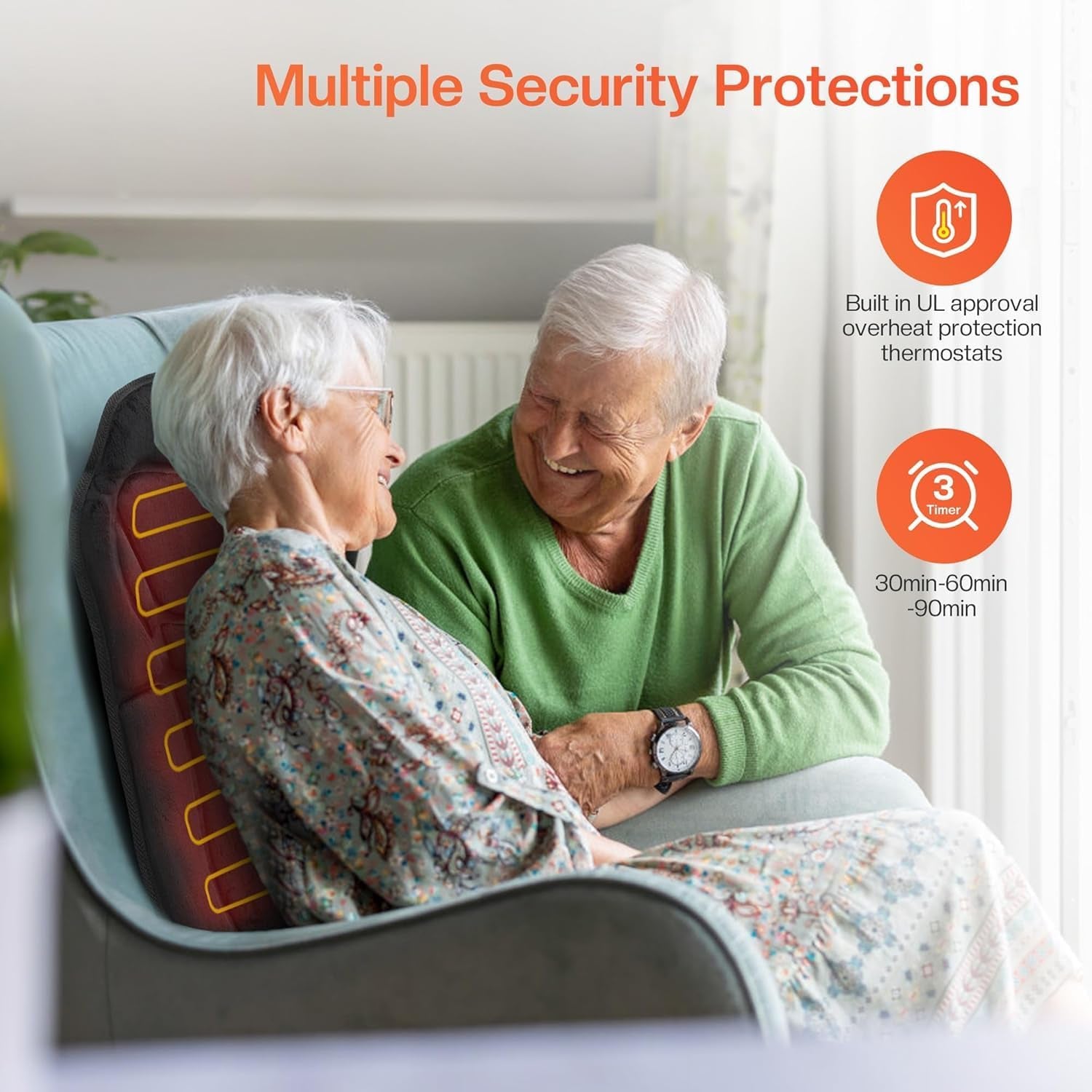 Back Massager Chair Pad,Massage Seat Cushion, Back Massage with Heat, 4 Vibration Intensities & 2 Heat Levels,Electric Massager Pain Relief,Gifts for Men,Women