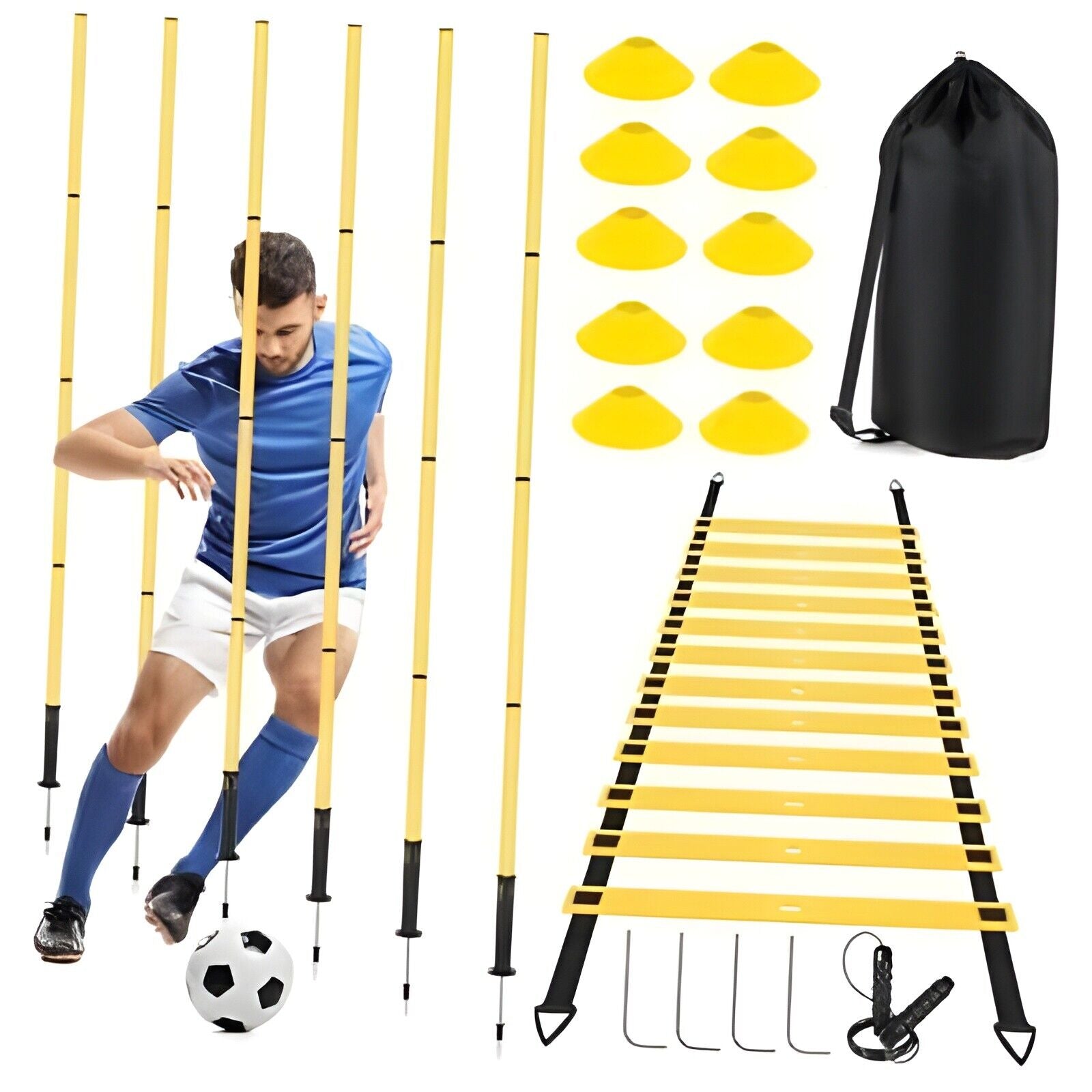 Soccer Agility Training Equipment: 6 Soccer Agility Poles, 20Ft Agility Yellow